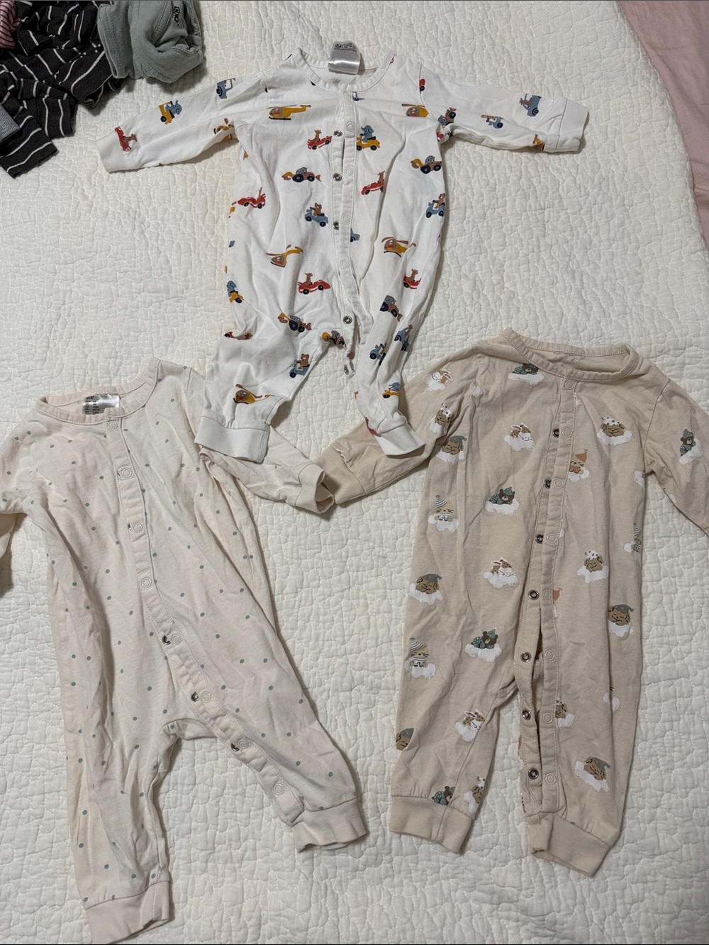 H&M 3 sets Baby One-Piece Footless Rompers Set - Neutral Animal & Vehicle Prints